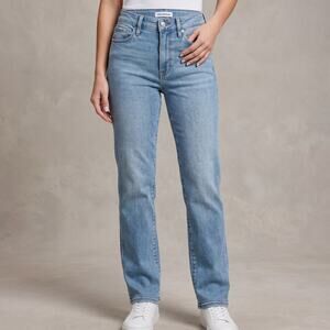 Good American Women's Good Straight Jeans High Rise Light Wash Distressed 2/26